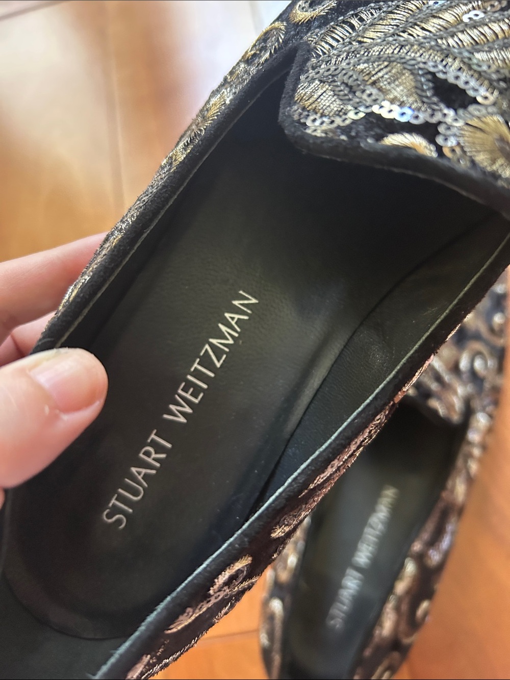 Stuart Weitzman Black Velvet Embellished Floral Loafers - Picture 10 of 12